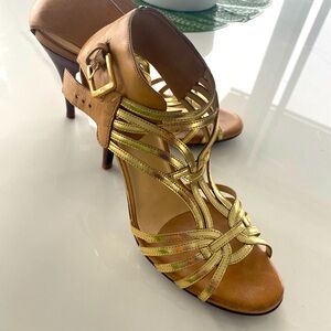 Worn once, gold Cole Haan sandals, perfect for summer events